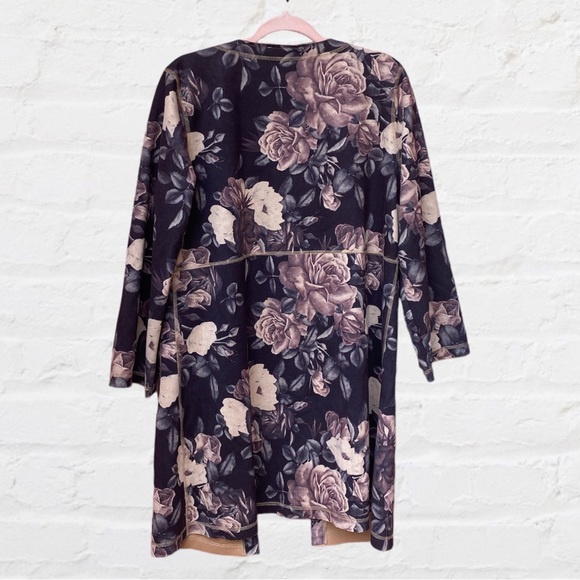 Anthropologie Solitaire Dark Purple Faux Suede Floral Kimono Jacket - Picture 3 of 11